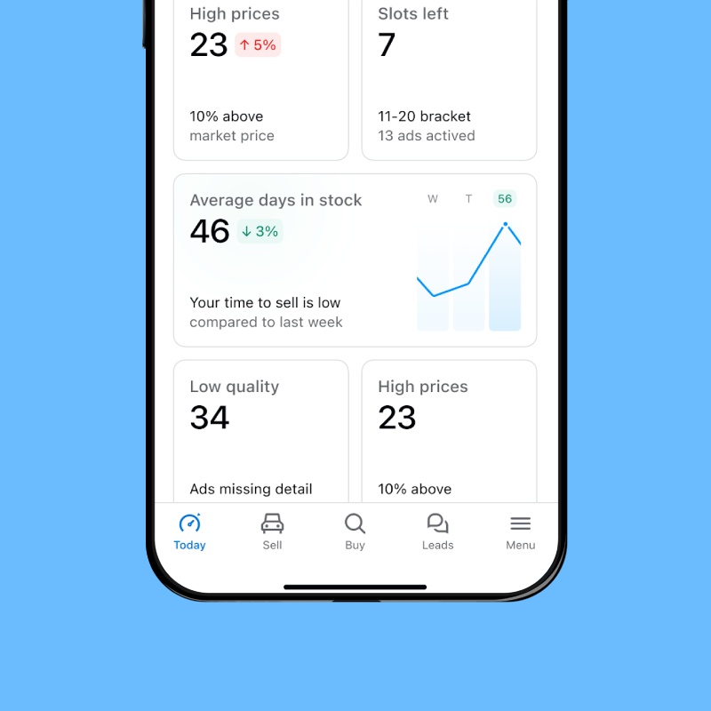 App screen of and autos marketplace's new navigation.